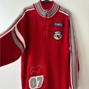 Vintage Men Red grey Velocity Prone quarter zip up Preppy Pullover XL Tall
